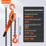 Polipasto，2 tonelada 4410 Libras Cadena G80, Freno Weston, Compatible con 3 Metros polipasto Manual para Espacios Estrechos