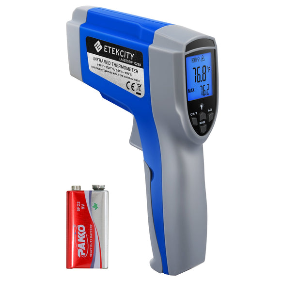 Termómetro infrarrojo digital láser Temperatura Pistola Sin contacto -58 ℉ ~ 1022 ℉ (-50 ℃ ~ 550 ℃) con emisividad ajustable & Max Medida para la carne refrigerador piscina Horno