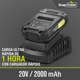 Soplador de hojas SnapFresh, inalámbrico de 20 V con batería de 2 Ah y cargador rápido, 2 velocidades, ligero y eléctrico para el cuidado del césped, ideal para patios y aceras.