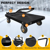 Carro plano de plataforma de alta resistencia, carro de mano de acero de 680.4 a 907.2 kg, con diseño de freno, 91.44 x 60.96 cm o 68.58 x 48.26 cm, carro negro grande de cama plana