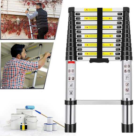 ▶ Escalera Telescópica De Aluminio 5M Escalera Recta Extensible Portátil para Trabajo Al Aire Libre Y Uso Doméstico, Escalera Retractil Multiusos De Aluminio Plegable 5 Metros/ 16 Pies