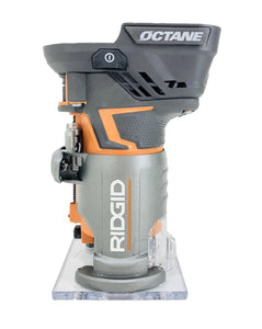 Routers de velocidad variable Ridgid 18 voltios sin escobillas compacto router base fija sin escobillas con 0,63 cm. Broca, bases redondas y cuadradas, y llave de pinza