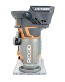 Routers de velocidad variable Ridgid 18 voltios sin escobillas compacto router base fija sin escobillas con 0,63 cm. Broca, bases redondas y cuadradas, y llave de pinza