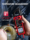 ▶ Pinza Amperímetro AC/DC, Pinza Multímetro Medir Voltaje AC/DC/Corriente/Temperatura/Continuidad/Diodo/NCV, Alicates Amperométricos con Linterna, Retroiluminación, Mandíbula-D, KC604