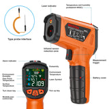 Termómetro infrarrojo, termómetro láser digital sin contacto, pistola de temperatura con visualización LCD de color para cocinar, reparaciones del hogar, medición de humedad de -50 °C a 800 °C (-50 ~ 800 °C)