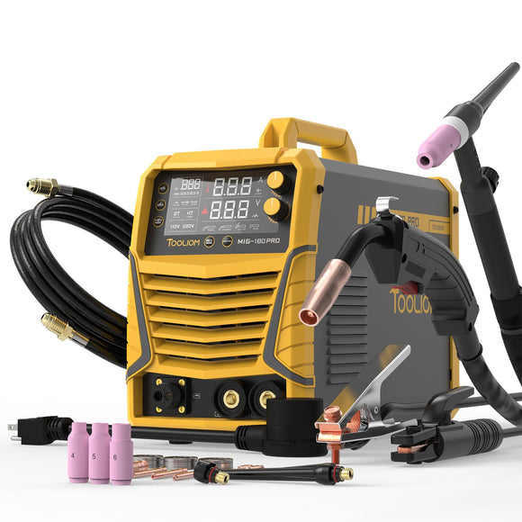 ▶TOOLIOM 4 en 1 MIG Soldador MIG de gas 180A MIG/Flux MIG/Stick/Lift TIG Máquina de soldadura multiproceso 110V/220V Soldador con antorcha TIG de elevación