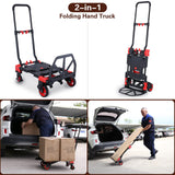 Carretilla plegable 2 en 1 con capacidad de carga de 150 kg, con asa retráctil y 4 ruedas de goma, carro plegable portátil para equipaje, viaje, oficina
