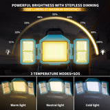 ▶ Lámpara de trabajo recargable, luz de trabajo recargable de 16500 mAh/50000 lm/3 modos de iluminación, luz de trabajo LED para emergencia al aire última intervensión,