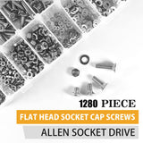 🔩 Voyzdx 1280 Piezas Surtido de Tornillos Métricos M2 M3 M4 M5 304 Tornillos de Acero Inoxidable, Surtido de Tornillos Allen con Cabeza Cilíndrica, Tuercas Hexagonales y Arandelas Planas