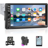 ▶ Autoestéreo para Carro de 7 Pulgadas con Pantalla Doble DIN, Solo DIN& Doble Design Estéreo Multifuncional para Automóvil, MP5, FM, AUX, TF, Cámara Trasera, GPS, Bluetooth
