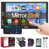 ▶ Autoestéreo para Carro de 7 Pulgadas con Pantalla Doble DIN, Solo DIN& Doble Design Estéreo Multifuncional para Automóvil, MP5, FM, AUX, TF, Cámara Trasera, GPS, Bluetooth