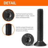 🔩 M4 x 20 mm, 25 mm, 30 mm, 35 mm, 40 mm, tornillos de cabeza plana avellanados, acero de aleación de grado 10.9, acabado de óxido negro, unidad hexagonal Allen, métrico totalmente roscado, kit surtido 50 unidades