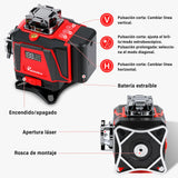 Nivel Laser Autonivelante 360,Nivel Láser 16 Lineas 4D con Trípode,Laser Nivelador con Horizontales Verticales Verde Cruzada con Control Remoto,Base de Elevación
