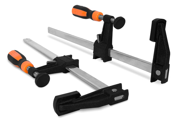 ▶ WEN 10212F2 Abrazaderas de barra de acero de ajuste rápido de 12 pulgadas con garganta de 2.5 pulgadas y mango de microajuste, paquete de dos, negro