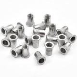 🔩 Worldity - Juego de 150 tuercas de remache de acero inoxidable de 1/4"-20, insertos roscados de cabeza plana con cuerpo moleteado para metal, tuercas de hardware duraderas para un cierre seguro