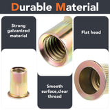 🔩 Kit de surtido de tuercas de remache métricas y SAE, M3-M12#6-32#8-32#10-24 1/4"-20 5/16"-18 3/8"-16 Rivnuts de acero al carbono Tuerca de inserción roscada de cabeza plana