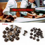 🔩 20 juegos de 5 mm 6.5 mm 8 mm Kit surtido de latón Tornillos Postes de metal Botón de remache de clavo para DIY Decoración de cuero Encuadernación Ranurado Tornillo de cabeza plana (6.5 mm)