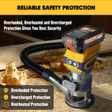Routers de velocidad variable Enrutador compacto inalámbrico, Mellif sin escobillas para batería DeWalt de 20 V MAX (sin batería) 28.000 RPM 600 W con base fija, 12 brocas de enrutador de 1/4 pulgadas, 5 velocidades, guía de