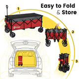 Carro plegable plegable de 48 pulgadas de largo con capacidad de peso de 420 libras, carro de jardín plegable de 300 litros de servicio pesado con ruedas de playa grandes todo terreno y soportes