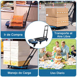 Carro de Mano Plegable con Plataforma, Carrito de Equipaje con 6 Ruedas de Manija Ajustable, Carritos para Compras con 2 Organizador & Cuerda Elástica para Hogar Viaje Mudanza Oficina 220lb