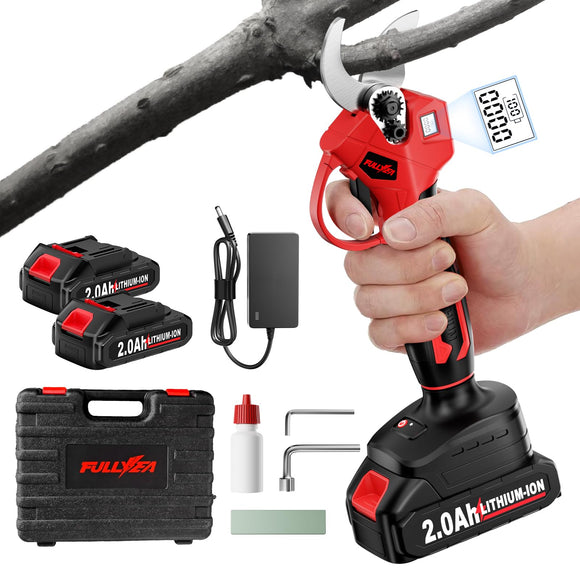 ▶ Tijeras de podar eléctricas, podadora eléctrica de 1.4 pulgadas de diámetro con visualización LCD y 2 baterías recargables de 2.0 Ah, tijeras de podar sin escobillas para cortar ramas de