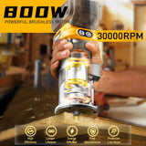 Routers de velocidad variable Enrutador compacto inalámbrico compatible con batería DeWalt de 20 V (herramienta desnuda), herramienta de enrutador de 6 velocidades variables para carpintería, enrutador de madera de base