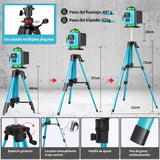 Nivel Láser Autonivelante con 1m Trípode 16 Líneas 360° Lcd, 16 líneas 4D Nivelador Láser con Base de Elevación, Control Remoto, Caja de Herramientas