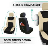 ▶ Juego de fundas de asiento COMBO con funda para volante y almohadilla para cinturón de seguridad (compatible con airbag y asiento dividido en beige/negro)
