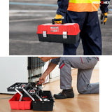 ▶  Caja de Herramientas Vacía, MAXPOWER Caja Herramientas Plegable Plastico de Almacenamiento Organizador con Bandeja de Tres Capas y Divisores 42 x 16,5 x 17 cm