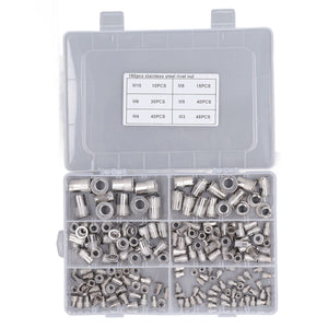 180 Uds. Kit de Tuercas de Remache M3 M4 M5 M6 M8 M10 304 Inserto de Tuerca de Remache Roscado de Acero Inoxidable Tuercas de Inserción de Cabeza Plana para Automóviles