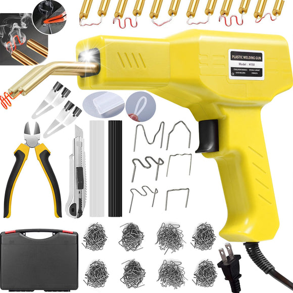 ▶ SOLDADORA Kit de soldador mejorado de 150 W, 800 máquinas de soldadura con grapadora caliente, kit de reparación de parachoques de coche, pistola de soldadura de plástico 2 en 1 con varillas de soldadura, 6