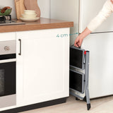 ▶ Escalera de 2 peldaños Plegable, Ancho de Marcha 20 cm, Goma Antideslizante, con asa, Carga 150 kg, Acero, Gris y Negro GSL002GY01