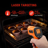 Pistola de termómetro infrarrojo, termómetro láser para cocina, horno de pizza, plancha, motor, HVAC, pistola de temperatura láser con emisividad ajustable y medida máxima de -165 °F