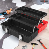 ▶  Caja de Herramientas Vacía, MAXPOWER Caja Herramientas Plegable Plastico de Almacenamiento Organizador con Bandeja de Tres Capas y Divisores 42 x 16,5 x 17 cm