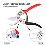 Tijeras de podar [fabricadas en Japón] Tijeras de podar profesionales de 8 pulgadas de alta calidad con mango ergonómico, regalos de jardinería, podadoras de mano, podadoras de jardinería para plantas (rojo)