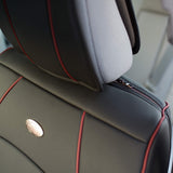 ▶ Ultra Cómodo Cojines de Cuero sintético para Asiento Delantero (Compatible con Bolsa de Aire), Black Red Trim-Bench