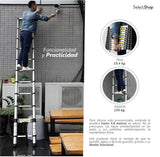 ▶ Escalera Telescópica de 3.8 Metros 13 Escalones Escalera Recta de Aluminio Soporta 150 kg Plegable De retracción Multiusos Extensible Compacta y Portátil Bloqueo De Escalón