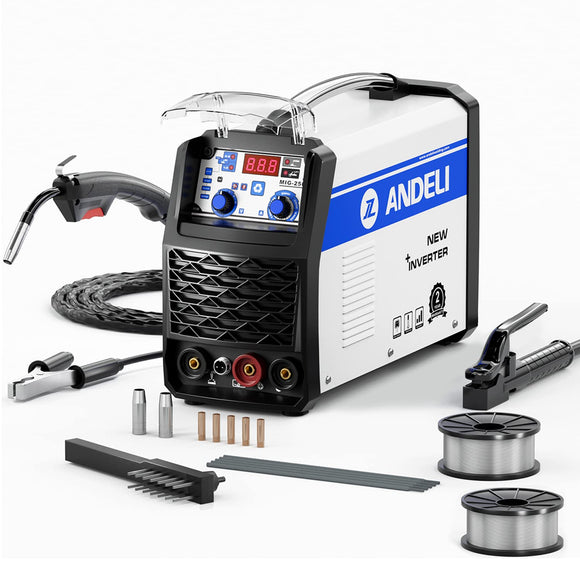 ▶ Soldador ANDELI MIG 120Apm,110V/220V Flux core Soldador Flux MIG/Lift TIG/Stick 3 en 1 Máquina de soldadura IGBT DC Inverter Soldador MIG-250MES