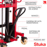 Montacargas Hidráulico Manual, pilador Manual para Pasillo 1 Tonelada, Apilador de Tarimas de elevación de Material,