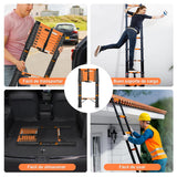 ▶ Escalera Telescópica Recta 3.9 M, Escaleras Plegables para Casa Retractil y Portátil, Escaleras Multiposiciones de Acero Carbono, Fuerte y Duradero, Altura Ajustable, con Bloqueo De Escalón