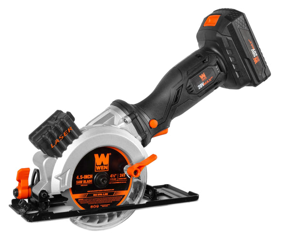 WEN 20604 - Mini sierra circular inalámbrica de 20 V máx. 4-1/2 pulgadas con batería y cargador de 2.0 Ah