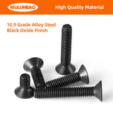 🔩 Tornillos de cabeza plana M4 x 8 mm, 12 mm, 16 mm, 20 mm, 25 mm, tornillos avellanados, acero de aleación de grado 10.9, acabado de óxido negro, unidad hexagonal Allen, métrico totalmente roscado, kit