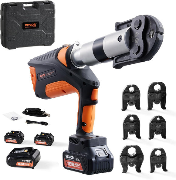▶ Herramienta de prensado de tubos eléctricos de 18 V para tubos de cobre de 1/2 a 2 pulgadas, crimpadora automática de rotación de 360 ° con motor sin escobillas y 6
