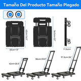 Carro de Mano Plegable,Diablito de Carga Plegable,Plegable para Carretilla de Mano con 6 Ruedas y 2 Cuerdas Elásticas para Equipaje,Hogar,Viaje,Mudanza,Oficina