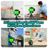 Nivel Láser Autonivelante -8 Líneas Vertical,Horizontal y Cruzada 360°,Precisión 10m ± 2mm,Autonivelación ±3°, 5000mAh Batería - Ideal Para Techo,Piso,Pared