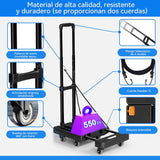 Carro de Mano Plegable,Diablito de Carga Plegable,Plegable para Carretilla de Mano con 6 Ruedas y 2 Cuerdas Elásticas para Equipaje,Hogar,Viaje,Mudanza,Oficina