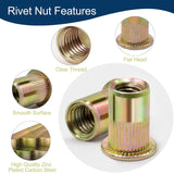 🔩 Vifmy - Kit de surtido de tuercas de remache métricas y SAE (420 unidades), m3 m4 m5 m6 m8 m10 m12#6-32#8-32#10-24 1/4"-20 5/16"-18 3/8"-16 UN. C Flat Head Rivnut Juego de tuercas de acero al carbono