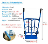 Carrito portatanques de oxígeno Nitroso Doble con Ruedas, asa de Goma y Cadena Ajustable. Soporte de Acero Resistente para Cilindros de oxígeno, fácil de Transportar (Azul).