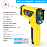 MESTEK - Termómetro infrarrojo de temperatura, termómetro láser digital sin contacto con sonda para cocinar, reparación del hogar e industria, medición de humedad, emisividad ajustable de -125 °F a