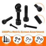 🔩 LAURALS 1800Pcs M2 M3 M4 M5 Metric Screw Assortment Kit, Grade 12.9 Alloy Steel Metric Bolt Assortment, Hex Socket Head Cap Machine Screws with Flat&Lock Washers, Nuts and Bolts Assortment Kit